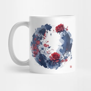 Red Roses and Paint Japanese Ink Painting Mug